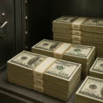 dinero con fajas del banco, dentro de la bóveda del banco
