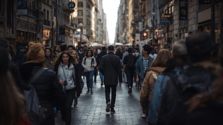 Gente caminando por una calle de una ciudad moderna